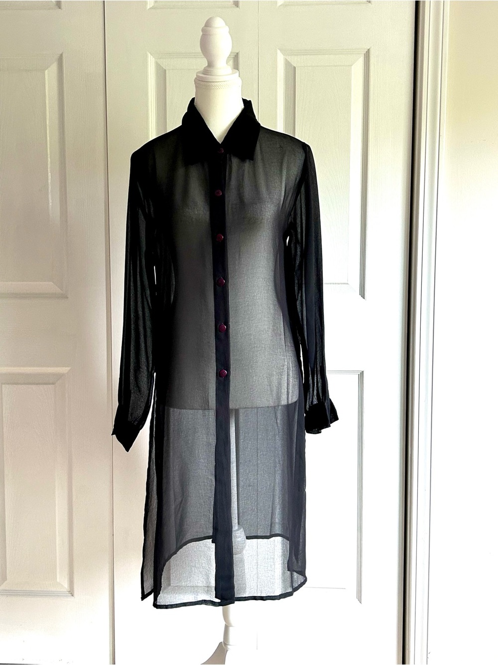Sheer Black Long Sleeve Shirt Dress